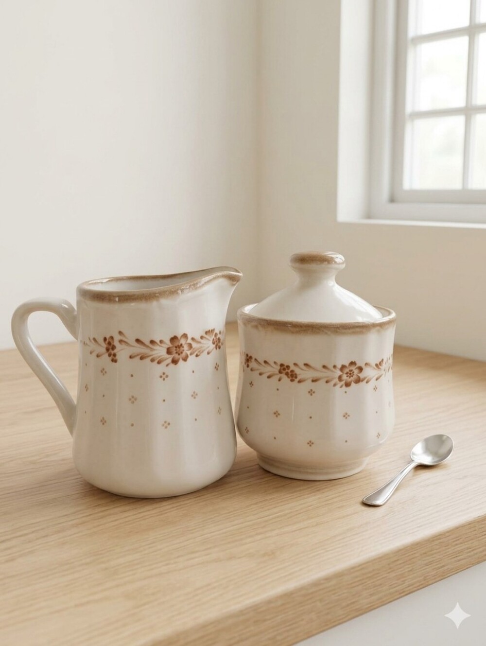 Vintage Renaissance Arcadia Brown Creamer & Sugar Set – Made in Japan